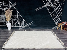 Load image into Gallery viewer, Bohemian Chic Rug | Handwoven Moroccan Wool in Creamy White with Black Trim