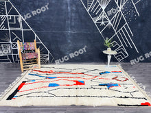 Load image into Gallery viewer, Moroccan Artistry | Handwoven Azilal Rug with Expressive Figures in Red, Blue, and Black
