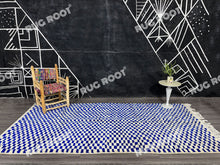 Load image into Gallery viewer, Geometric Moroccan Art | Handwoven Blue and White Checkered Beni Ourain Rug