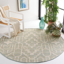 Load image into Gallery viewer, Handwoven Jute & Wool Rug with Geometric Pattern in Light Blue & Ivory – Flatweave