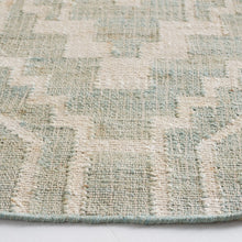 Load image into Gallery viewer, Handwoven Jute & Wool Rug with Geometric Pattern in Light Blue & Ivory – Flatweave