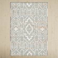 Load image into Gallery viewer, Handwoven Jute & Wool Rug with Geometric Pattern in Light Blue & Ivory – Flatweave