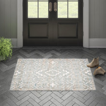 Load image into Gallery viewer, Handwoven Jute & Wool Rug with Geometric Pattern in Light Blue & Ivory – Flatweave