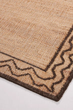 Load image into Gallery viewer, Handwoven Jute Rug with Brown Zigzag Border – Flatweave