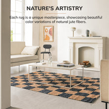 Load image into Gallery viewer, Handwoven Jute & Wool Rug with Checkerboard Pattern in Black & Brown – Flatweave