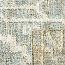 Load image into Gallery viewer, Handwoven Jute & Wool Rug with Geometric Pattern in Light Blue & Ivory – Flatweave