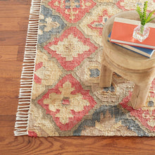 Load image into Gallery viewer, Handwoven Jute & Wool Rug with Multicolor Medallion Pattern – Flatweave