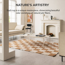 Load image into Gallery viewer, Handwoven Jute & Wool Rug with Checkerboard Pattern in Natural & Brown – Flatweave