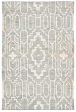 Load image into Gallery viewer, Handwoven Jute & Wool Rug with Geometric Pattern in Light Blue & Ivory – Flatweave