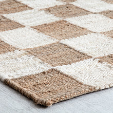 Load image into Gallery viewer, Handwoven Jute & Wool Rug with Checkerboard Pattern in Natural & Brown – Flatweave