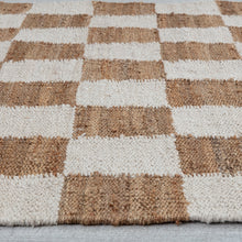 Load image into Gallery viewer, Handwoven Jute & Wool Rug with Checkerboard Pattern in Natural & Brown – Flatweave