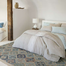 Load image into Gallery viewer, Handwoven Wool & Jute Rug with Blue & Beige Geometric Medallion Pattern – Flatweave