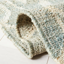Load image into Gallery viewer, Handwoven Jute & Wool Rug with Geometric Pattern in Light Blue & Ivory – Flatweave