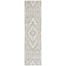 Load image into Gallery viewer, Handwoven Jute & Wool Rug with Geometric Pattern in Light Blue & Ivory – Flatweave