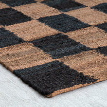 Load image into Gallery viewer, Handwoven Jute & Wool Rug with Checkerboard Pattern in Black & Brown – Flatweave