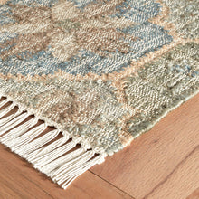 Load image into Gallery viewer, Handwoven Wool & Jute Rug with Blue & Beige Geometric Medallion Pattern – Flatweave