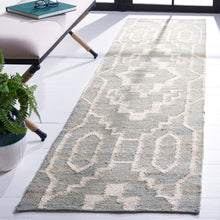 Load image into Gallery viewer, Handwoven Jute & Wool Rug with Geometric Pattern in Light Blue & Ivory – Flatweave