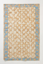 Load image into Gallery viewer, Handwoven Jute & Wool Rug with Floral Border Design - Natural, Blue & Ivory