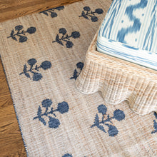 Load image into Gallery viewer, Handwoven Jute & Wool Rug with Floral Pattern in Natural & Navy – Flatweave