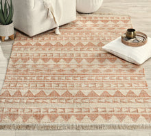 Load image into Gallery viewer, Handwoven Jute & Cotton Rug with Tribal Design in Natural & Terracotta – Flatweave
