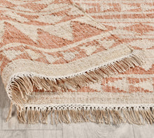 Load image into Gallery viewer, Handwoven Jute & Cotton Rug with Tribal Design in Natural & Terracotta – Flatweave