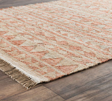 Load image into Gallery viewer, Handwoven Jute & Cotton Rug with Tribal Design in Natural & Terracotta – Flatweave