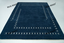 Load image into Gallery viewer, Minimalist Tribal Charm | Blue Gabbeh Rug with White Border for Serene Living Spaces