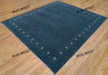 Load image into Gallery viewer, Modern Minimalist | Quick Ship Blue Gabbeh Rug with Soft Pile and Ivory Border