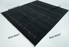Load image into Gallery viewer, Tribal Elegance | Handwoven Charcoal Gabbeh Rug with Geometric Motifs