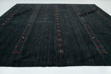 Load image into Gallery viewer, Tribal Elegance | Handwoven Charcoal Gabbeh Rug with Geometric Motifs