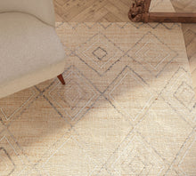Load image into Gallery viewer, Handwoven Jute & Wool Rug with Diamond Pattern in Natural & Gray – Flatweave