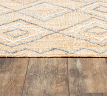 Load image into Gallery viewer, Handwoven Jute & Wool Rug with Diamond Pattern in Natural & Gray – Flatweave