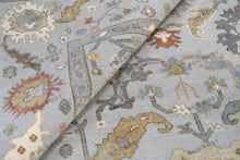 Load image into Gallery viewer, Handcrafted Turkish Oushak | Neutral Silver with Gray, Blue, Gold, and Rust Accents | Muted Modern Area Rug