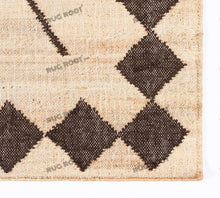Load image into Gallery viewer, Handwoven Jute & Wool Rug with Tribal Diamond Border Design - Beige & Brown