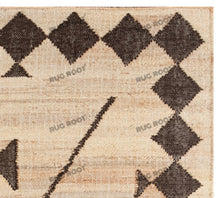 Load image into Gallery viewer, Handwoven Jute & Wool Rug with Tribal Diamond Border Design - Beige & Brown