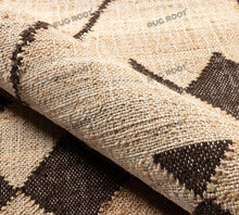 Load image into Gallery viewer, Handwoven Jute & Wool Rug with Tribal Diamond Border Design - Beige & Brown