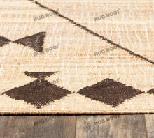 Load image into Gallery viewer, Handwoven Jute & Wool Rug with Tribal Diamond Border Design - Beige & Brown