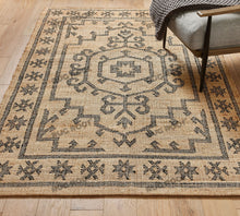 Load image into Gallery viewer, Handwoven Jute & Wool Rug with Vintage Medallion Design - Beige & Charcoal