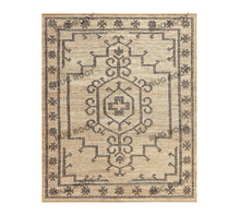 Load image into Gallery viewer, Handwoven Jute & Wool Rug with Vintage Medallion Design - Beige & Charcoal