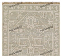 Load image into Gallery viewer, Handwoven Wool & Jute Rug with Intricate Geometric Design in Soft Green & Ivory – Flatweave
