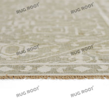 Load image into Gallery viewer, Handwoven Wool & Jute Rug with Intricate Geometric Design in Soft Green & Ivory – Flatweave