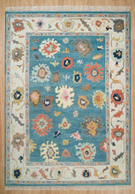 Load image into Gallery viewer, Teal Oushak Rug Handknotted | Turkish Rug with Ivory Accent