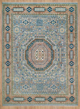Load image into Gallery viewer, Silver Grey Oriental Rug with Rust Border | Hand-Knotted Design for Spacious Living Rooms