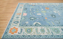 Load image into Gallery viewer, Frost & Flame | Hand-Knotted Turkish Rug in Blue & Ivory with Orange Accents