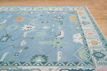 Load image into Gallery viewer, Frost & Flame | Hand-Knotted Turkish Rug in Blue & Ivory with Orange Accents