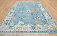 Load image into Gallery viewer, Frost & Flame | Hand-Knotted Turkish Rug in Blue & Ivory with Orange Accents
