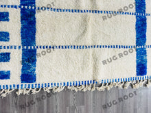 Load image into Gallery viewer, Bohemian Chic Rug | Handwoven White Beni Ourain with Sapphire Stripes
