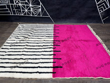 Load image into Gallery viewer, Handwoven Moroccan Azilal Rug | Vibrant Pink & White Striped Wool Masterpiece