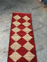 Load image into Gallery viewer, Handwoven Jute & Wool Runner Rug – Red & Natural Diamond Pattern