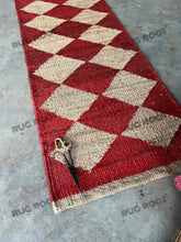 Load image into Gallery viewer, Handwoven Jute & Wool Runner Rug – Red & Natural Diamond Pattern